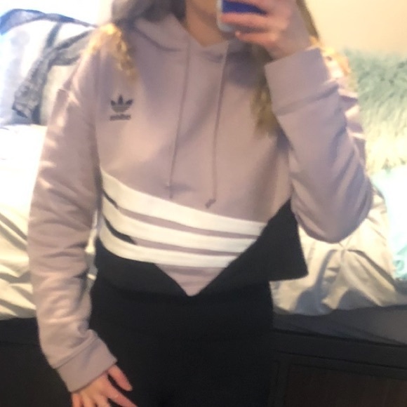 Adidas cropped sweatshirt hoodie lilac light purple size XS - Picture 2 of 4